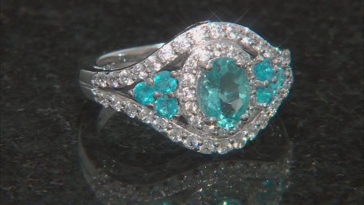 Blue Paraiba Color Apatite Rhodium Over Sterling Silver Ring 1.32ctw Video Thumbnail
