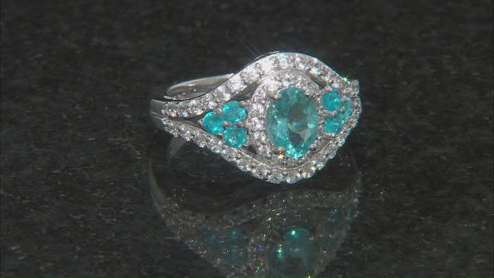Blue Paraiba Color Apatite Rhodium Over Sterling Silver Ring 1.32ctw Video Thumbnail