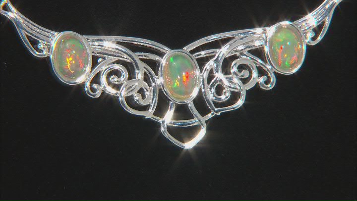 Ethiopian Opal Sterling Silver 3-Stone Necklace 1.20ctw Video Thumbnail