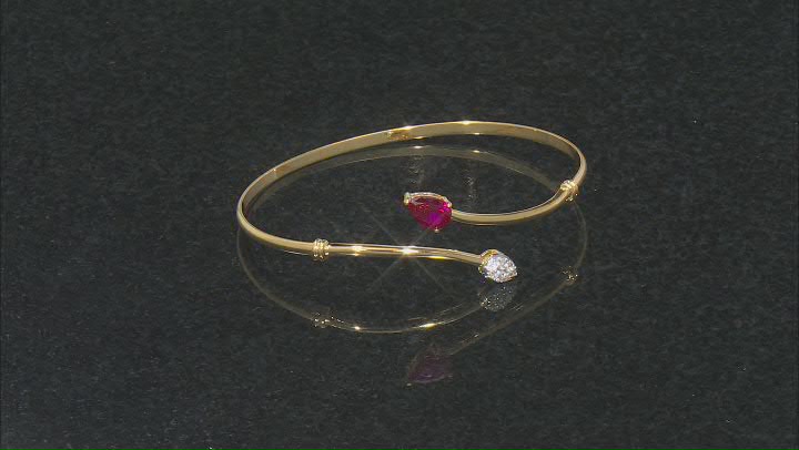 Red Lab Created Ruby 18k Yellow Gold Over Sterling Silver Cuff Bracelet 1.24ctw Video Thumbnail