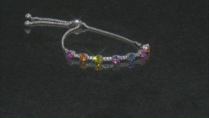 Multi-Color Lab Created Sapphire Rhodium Over Sterling Silver Bolo Bracelet. 2.72ctw Video Thumbnail