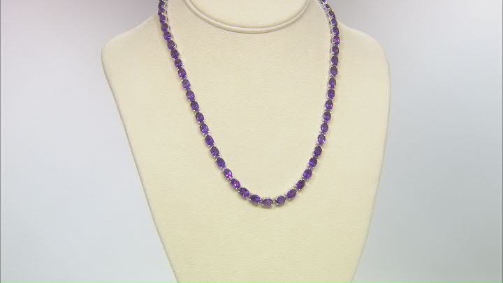 Purple African Amethyst Rhodium Over Sterling Silver Tennis Necklace. 40.00ctw Video Thumbnail