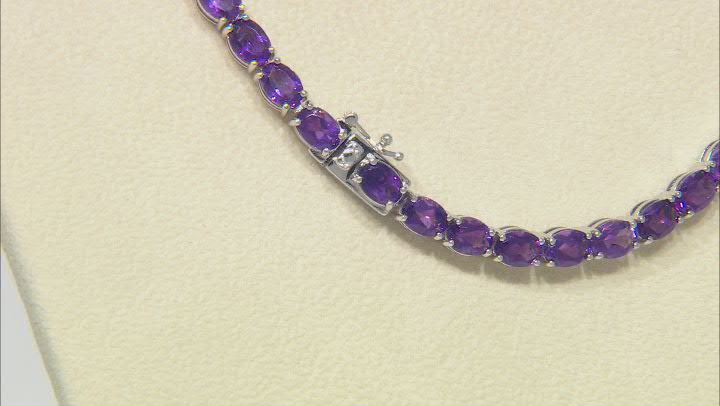 Purple African Amethyst Rhodium Over Sterling Silver Tennis Necklace. 40.00ctw Video Thumbnail