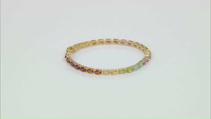 Multi-Color Multi Gemstone 18K Yellow Gold Over Sterling Silver Tennis Bracelet 12.41ctw Video Thumbnail