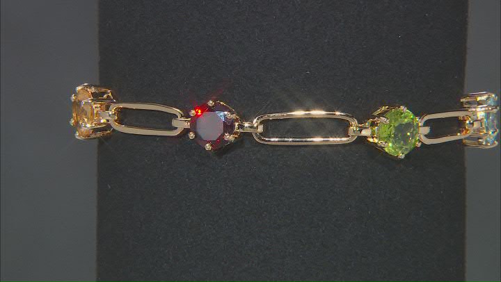 Multicolor Multi-Gemstone 18k Yellow Gold Over Sterling Silver Paperclip Station Bracelet 5.00ctw Video Thumbnail