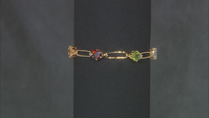 Multicolor Multi-Gemstone 18k Yellow Gold Over Sterling Silver Paperclip Station Bracelet 5.00ctw Video Thumbnail