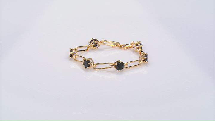 Black Spinel 18k Yellow Gold Over Sterling Silver Paperclip Station Bracelet 4.85ctw Video Thumbnail