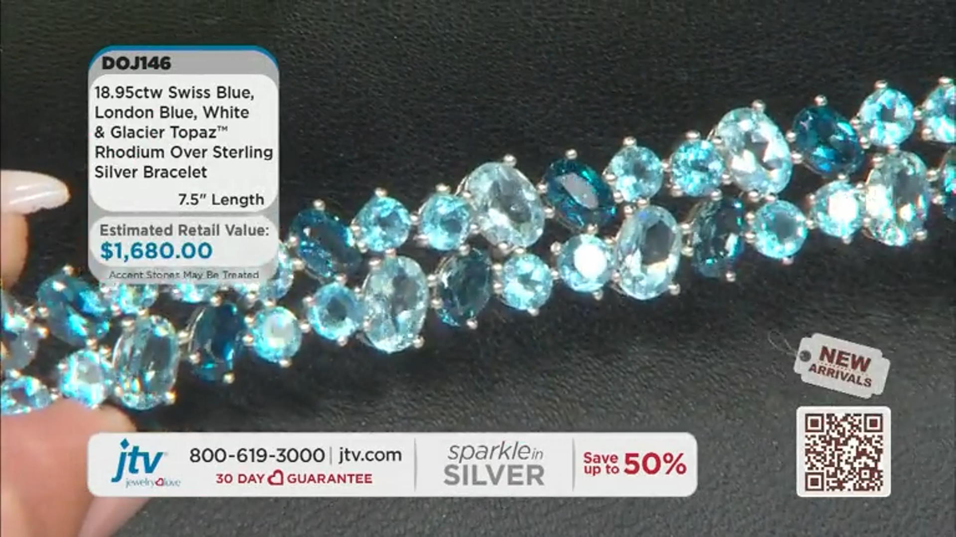 Swiss Blue Glacier Topaz Rhodium Over Sterling Silver Bracelet 18.95ctw Video Thumbnail