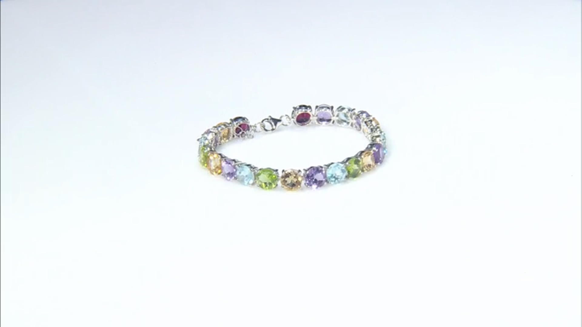 Multi-Color Multi Gemstone Rhodium Over Sterling Silver Bracelet 44.50ctw Video Thumbnail