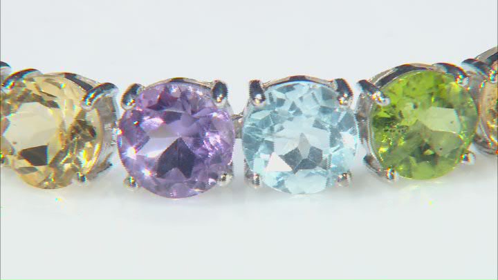 Multi-Color Multi Gemstone Rhodium Over Sterling Silver Bracelet 44.50ctw Video Thumbnail