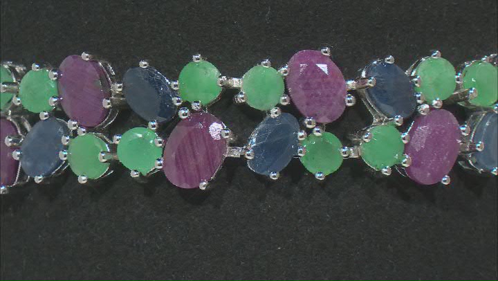 Green Emerald Rhodium Over Sterling Silver Bracelet 34.80ctw Video Thumbnail