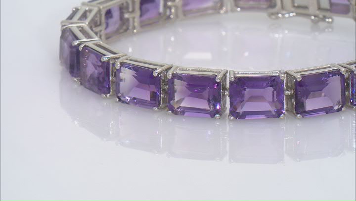 Purple Amethyst Platinum Over Sterling Silver Tennis Bracelet 51.50ctw Video Thumbnail