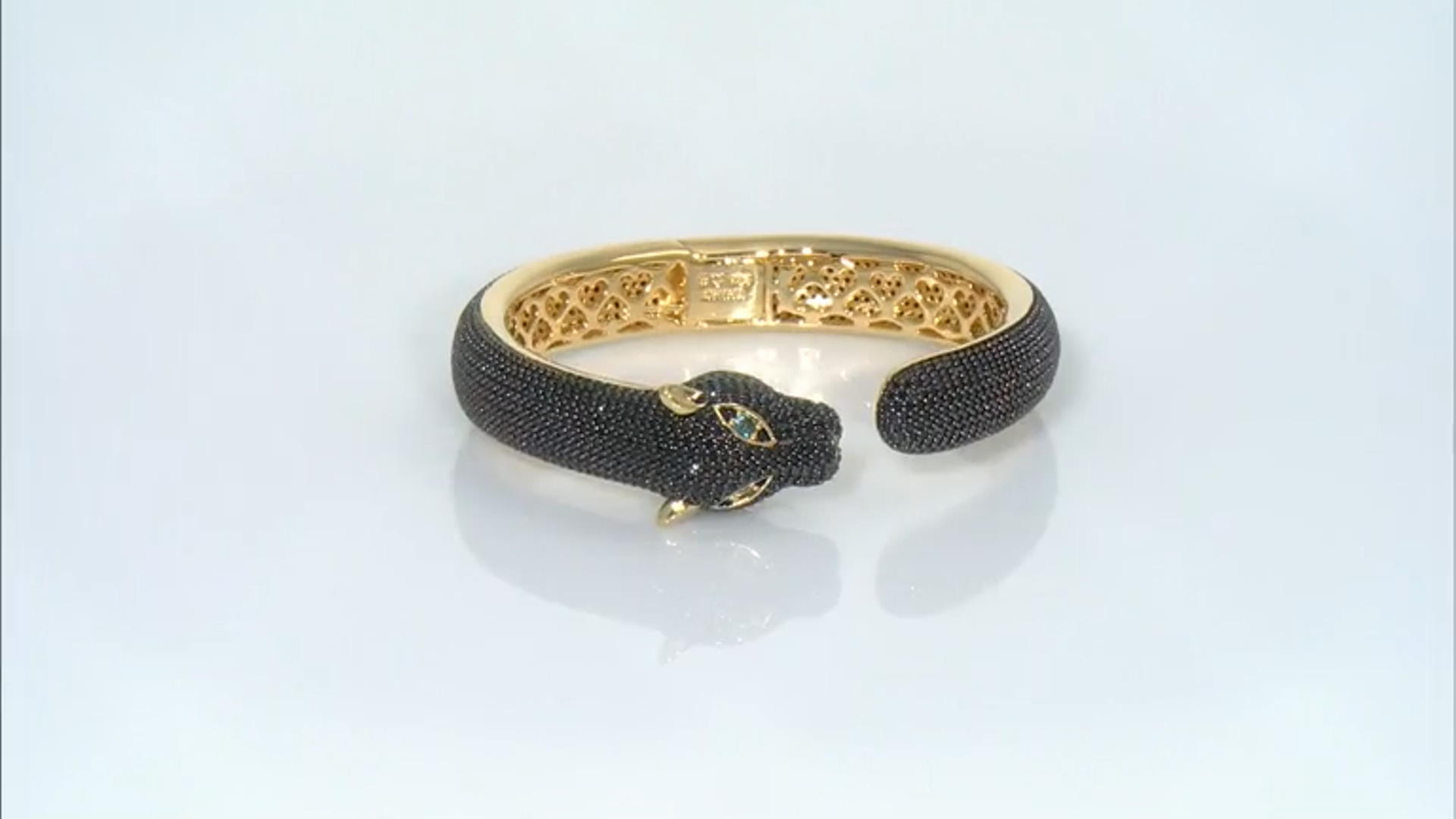 Black Spinel 18k Yellow Gold Over Sterling Silver Panther Bangle 14.39ctw Video Thumbnail