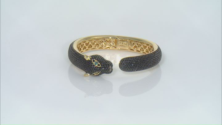 Black Spinel 18k Yellow Gold Over Sterling Silver Panther Bangle 14.39ctw Video Thumbnail