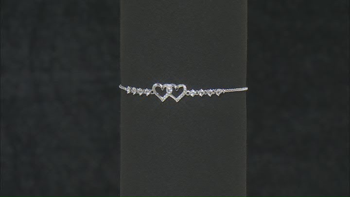 White Lab Created Sapphire Rhodium Over Sterling Silver Hearts Bolo Bracelet 0.61ctw Video Thumbnail