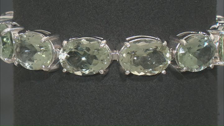 Green Prasiolite Rhodium Over Sterling Silver Tennis Bracelet 54.00ctw Video Thumbnail