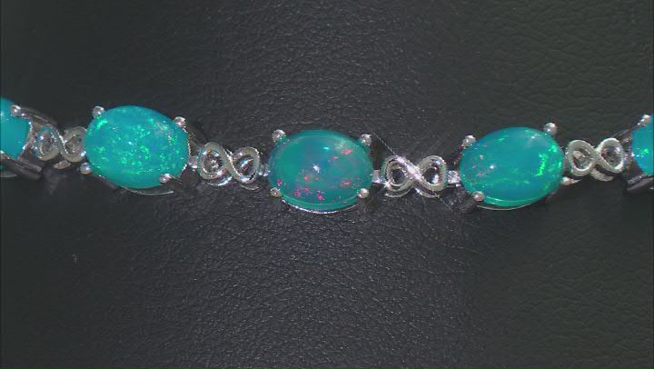 Blue Ethiopian Opal Rhodium Over Sterling Silver Bracelet 6.00ctw Video Thumbnail