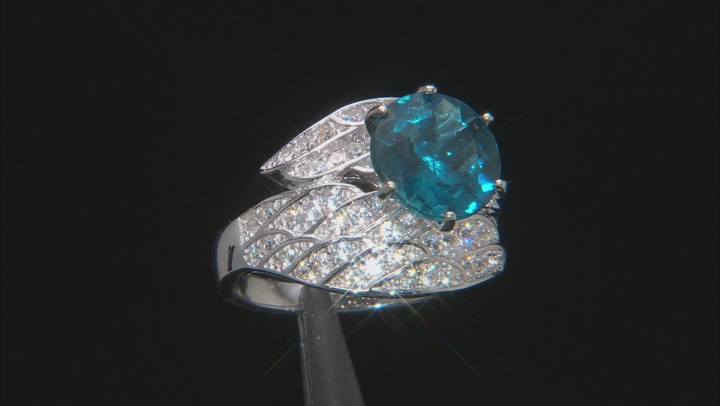 Blue Topaz Rhodium Over Sterling Silver Ring 5.88ctw Video Thumbnail