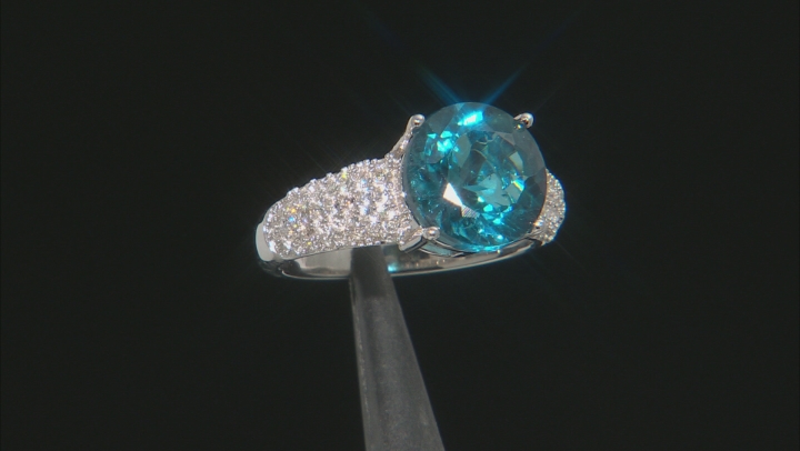 Blue Topaz Rhodium Over Sterling Silver Ring 5.46ctw Video Thumbnail