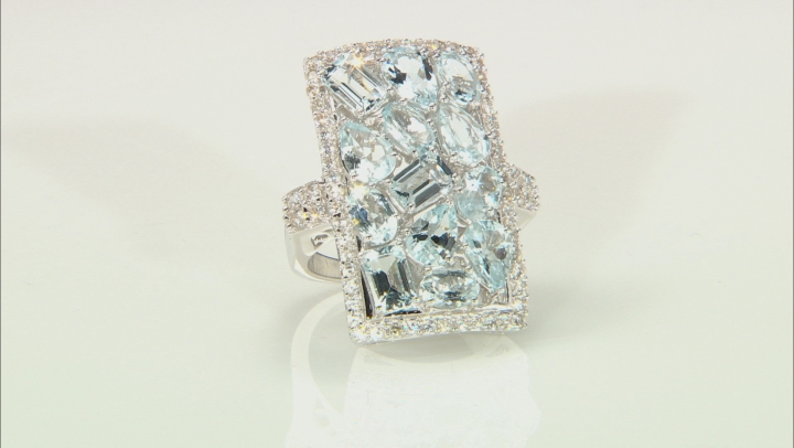 Aquamarine Rhodium Over Sterling Silver Ring 7.05ctw Video Thumbnail