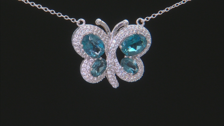 London Blue Topaz Rhodium Over Silver Butterfly Necklace 4.35ctw Video Thumbnail