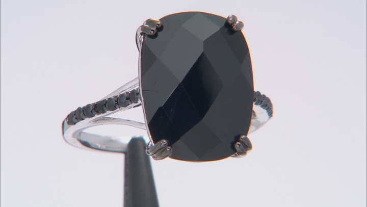 Black Spinel Rhodium Over Sterling Silver Ring 12.26ctw Video Thumbnail