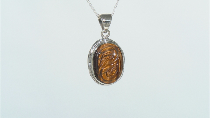 Tigers Eye Rhodium Over Sterling Silver Pendant with Chain Video Thumbnail