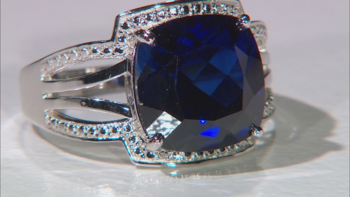 Blue Lab Created Sapphire Rhodium Over Silver Ring 8.50ct Video Thumbnail