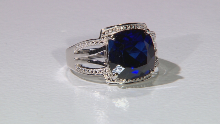 Blue Lab Created Sapphire Rhodium Over Silver Ring 8.50ct Video Thumbnail