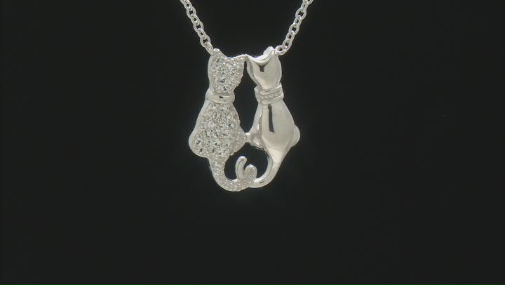 White Topaz Rhodium Over Sterling Silver Cat Pendant With Chain 0.85ctw Video Thumbnail