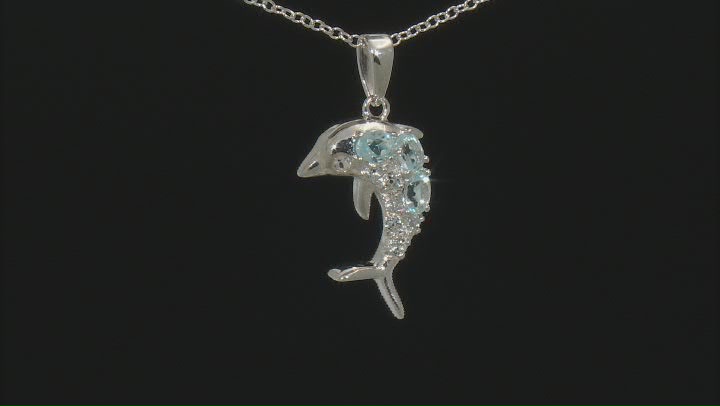 Sky Blue Topaz Rhodium Over Sterling Silver Dolphin Pendant With Chain 0.81ctw Video Thumbnail