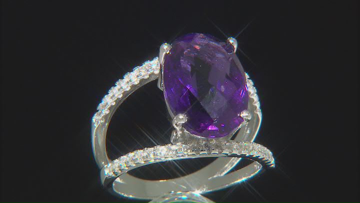 Purple Amethyst Rhodium Over Silver Ring 5.28ctw Video Thumbnail