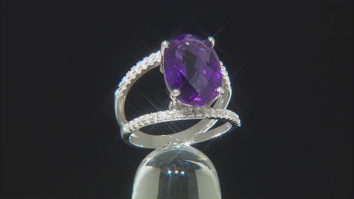 Purple Amethyst Rhodium Over Silver Ring 5.28ctw Video Thumbnail