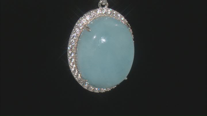 Blue Dreamy Aquamarine Rhodium Over Sterling Silver Pendant With Chain 26.40ctw Video Thumbnail