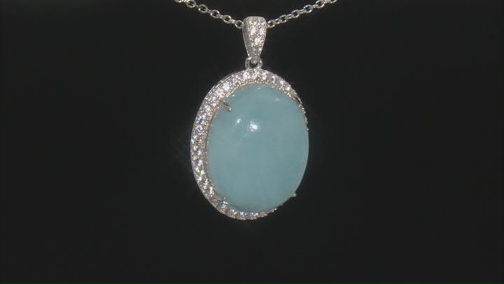 Blue Dreamy Aquamarine Rhodium Over Sterling Silver Pendant With Chain 26.40ctw Video Thumbnail
