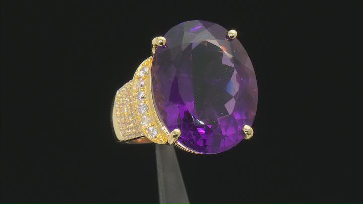 Purple Amethyst 18K Yellow Gold Over Sterling Silver Ring 26.00ctw Video Thumbnail