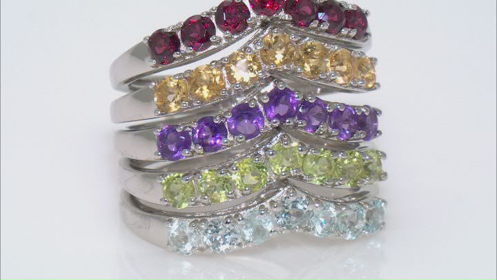 Multi Stone Rhodium Over Silver Set of 5 Rings 4.25ctw Video Thumbnail