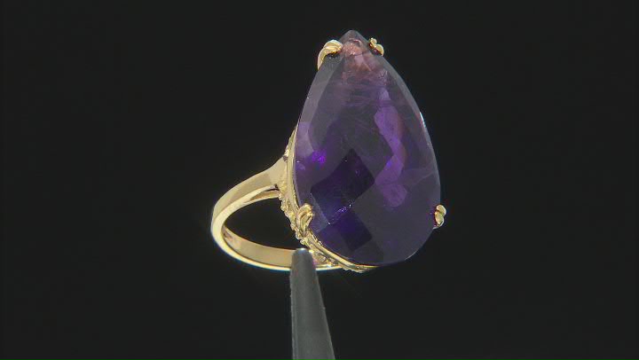 Purple African Amethyst 18k Yellow Gold Over Sterling Silver Ring 17.00ct Video Thumbnail
