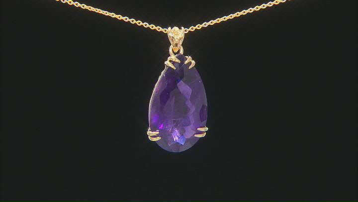 Purple African Amethyst 18k Yellow Gold Over Sterling Silver Pendant with 18" Chain Video Thumbnail