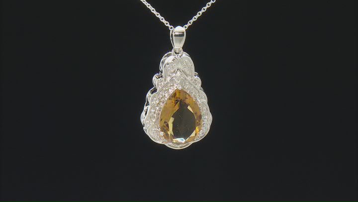 Yellow Citrine Rhodium Over Brass Pendant With Chain 12.00ctw Video Thumbnail