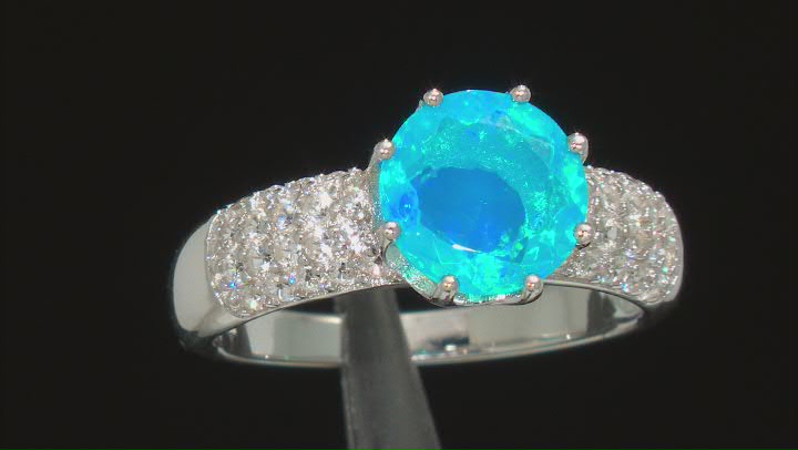 Pariaba Blue Color Opal Rhodium Over Sterling Silver Ring .65ctw Video Thumbnail