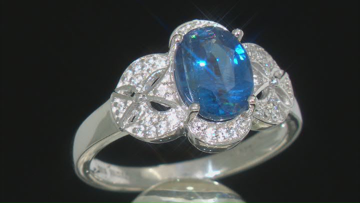 Blue Kyanite Rhodium Over Sterling Silver Ring. 2.21ctw Video Thumbnail
