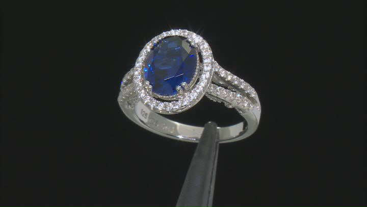 Blue Lab Created Sapphire Rhodium Over Sterling Silver Ring 3.83ctw Video Thumbnail
