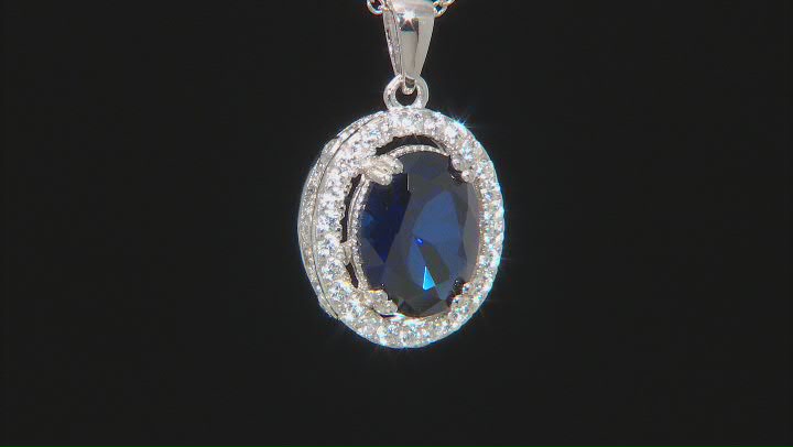 Blue Lab Created Sapphire Rhodium Over Sterling Silver Pendant With Chain 3.49ctw Video Thumbnail