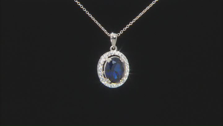 Blue Lab Created Sapphire Rhodium Over Sterling Silver Pendant With Chain 3.49ctw Video Thumbnail
