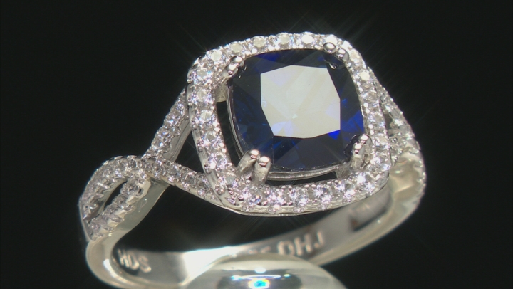 Blue Lab Created Sapphire Rhodium Over Sterling Silver Ring 2.94ctw Video Thumbnail