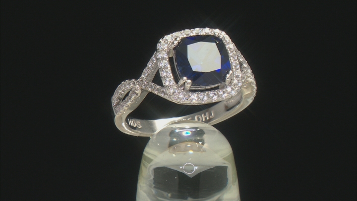 Blue Lab Created Sapphire Rhodium Over Sterling Silver Ring 2.94ctw Video Thumbnail