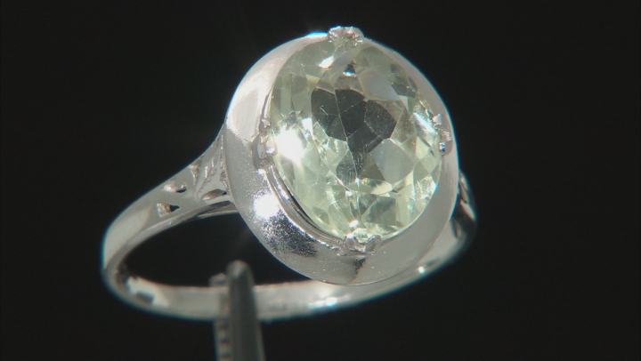 Green Prasiolite Rhodium Over Sterling Silver Ring 3.70ct Video Thumbnail