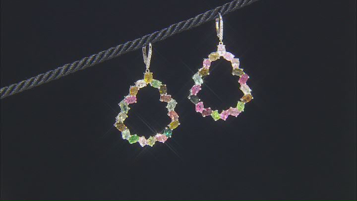 Multi-color Tourmaline Rhodium Over Silver Earrings 11.62ctw Video Thumbnail