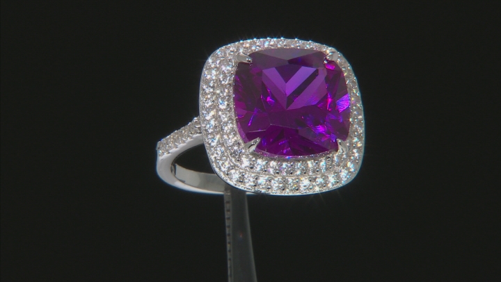 Lab Created Purple Sapphire Rhodium Over Silver Ring 9.25ctw Video Thumbnail